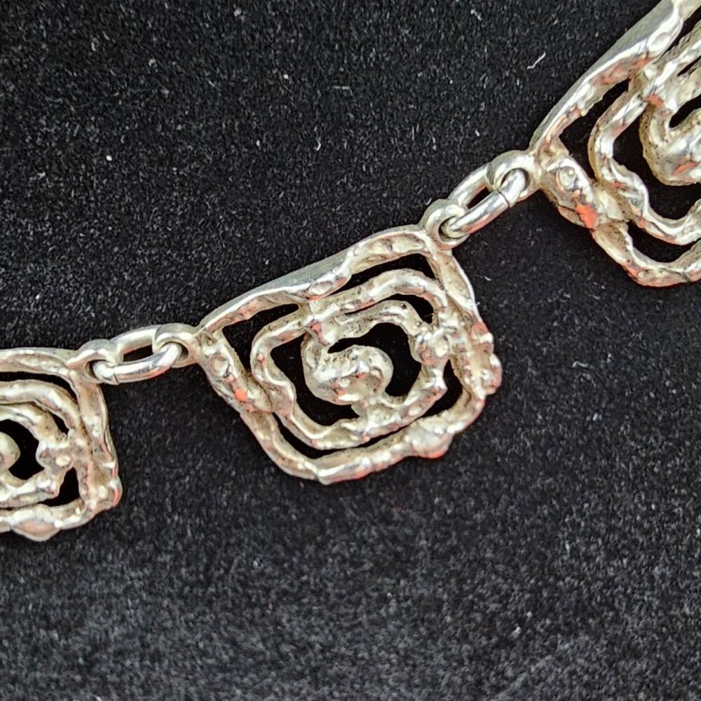 Sterling Silver 925 Modernist Rose Link Necklace 18” – 58g Statement Piece - Picture 3 of 8